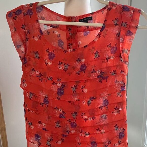 Vintage American Eagle Outfitters Orange Sheer Floral Sleeveless Top – XS - Picture 1 of 9